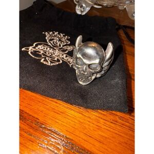 King Baby Sterling Silver Winged Skull Ring Men's Size 10 Statement Punk Rock